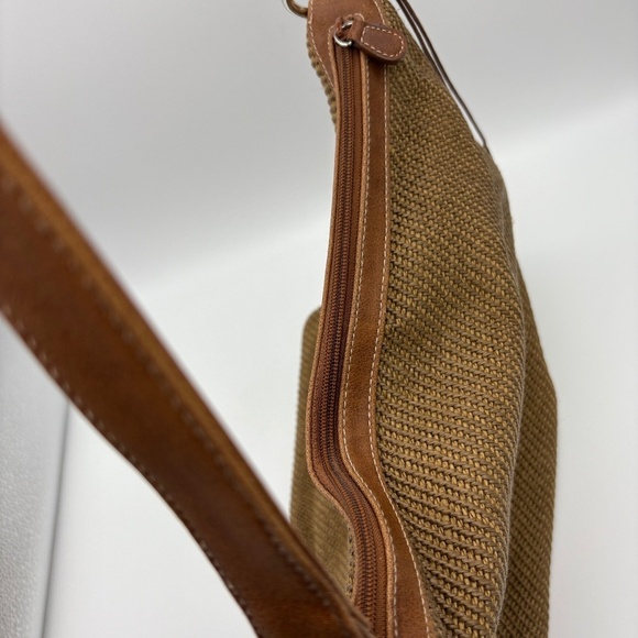Liz Claiborne Brown Woven Material Shoulder Bag with Faux Leather Trim - Picture 9 of 14